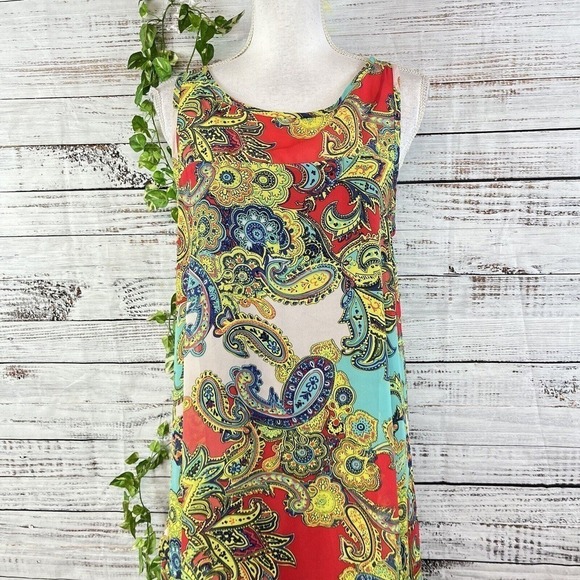 Robbie Bee Tunic Dress size 12 Pink Yellow Paisley Sheer A Line Lagenlook Boho - Picture 3 of 16
